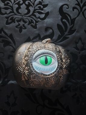 Decorative Black Pumpkin with Green Eyeball Accent - Brand
